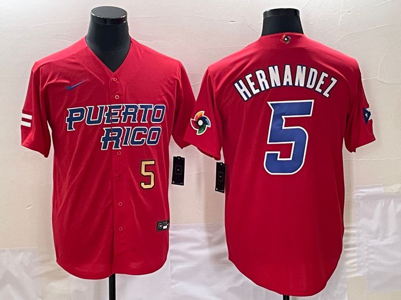 Men 2023 World Cub Puerto Rico #5 Hernandez Red Nike MLB Jersey2